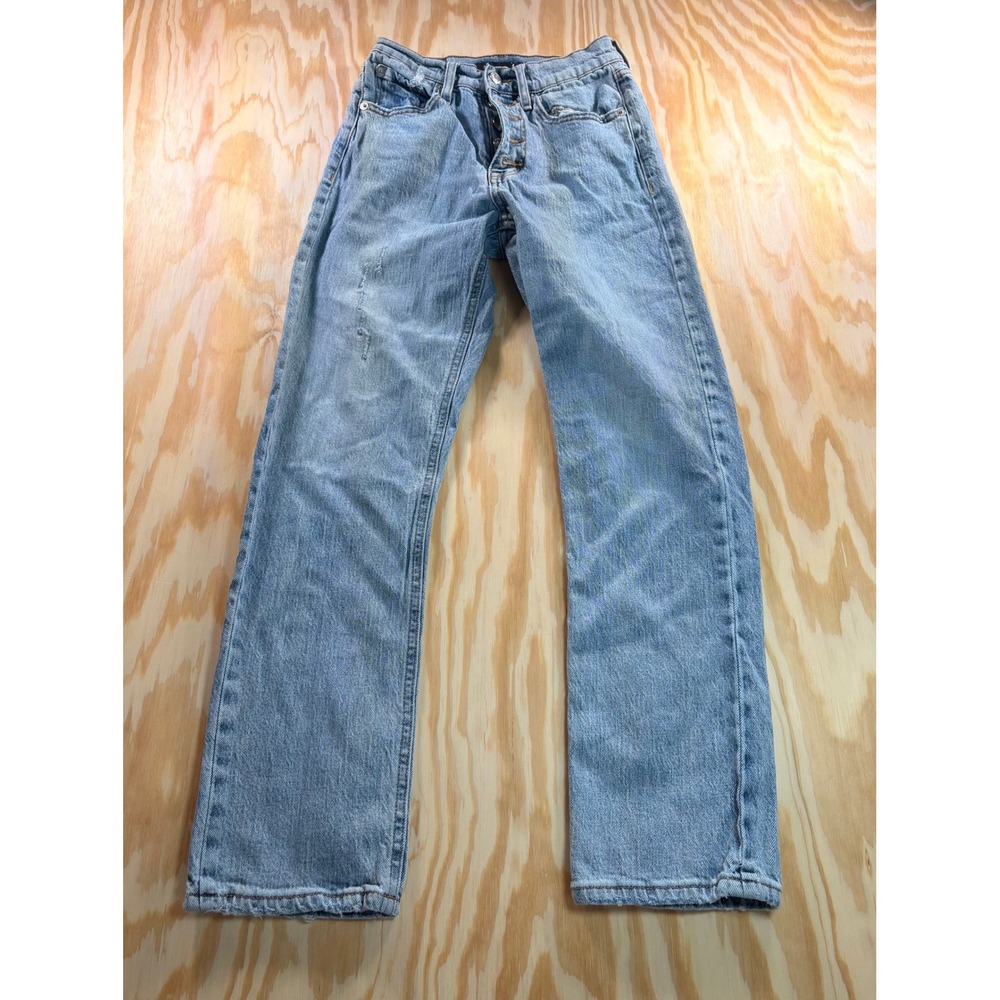 Aeropostale‎ 90s Super High Rise Straight Jeans Light Wash Button Fly Size 0
